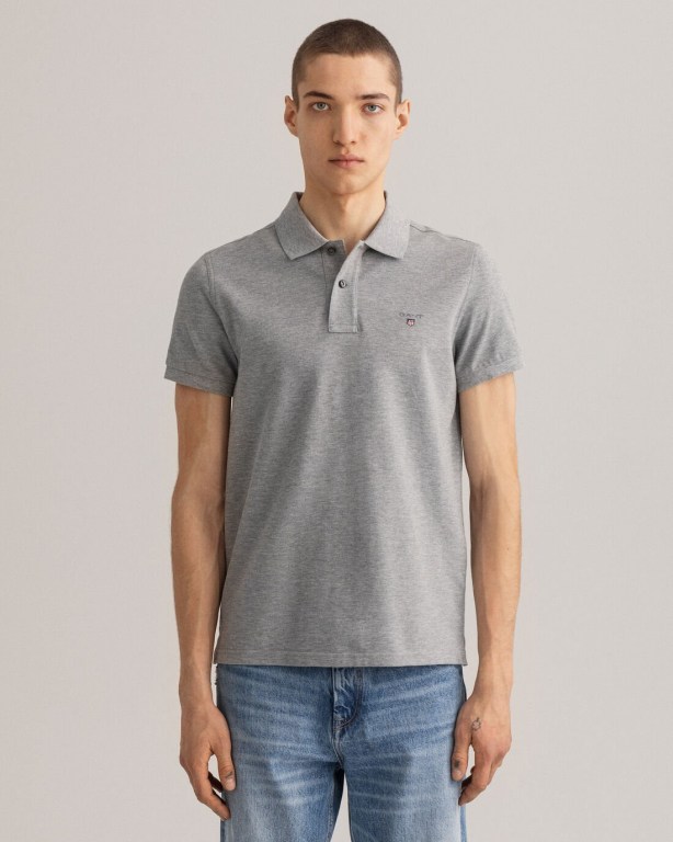 Gant Original Slim Fit Piqué Men's Polo Shirts Grey | 3CbJZ9LSKye