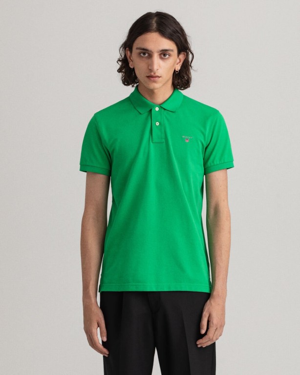 Gant Original Slim Fit Piqué Men's Polo Shirts Green | IHeb1eNyMa4