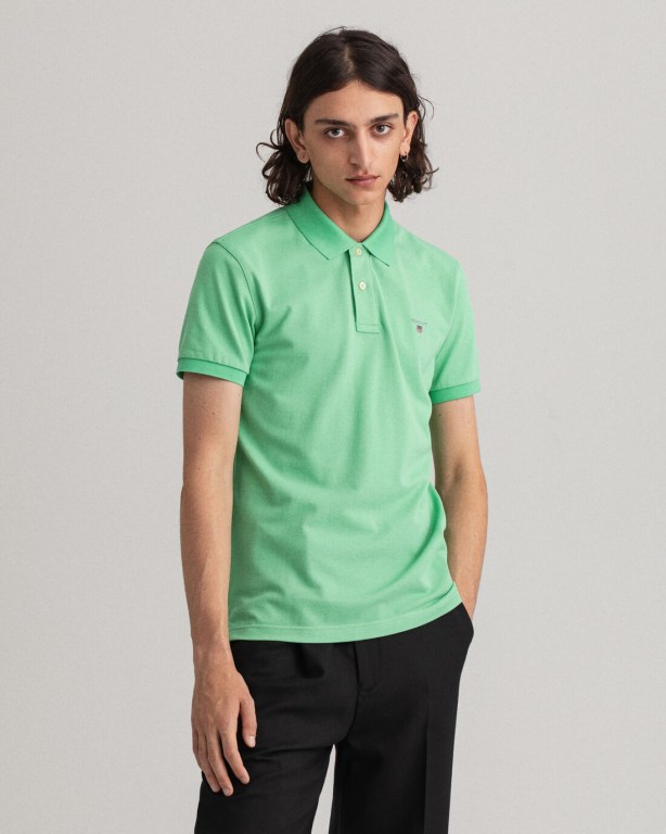 Gant Original Slim Fit Piqué Men's Polo Shirts Green | JluZJjr9LOp