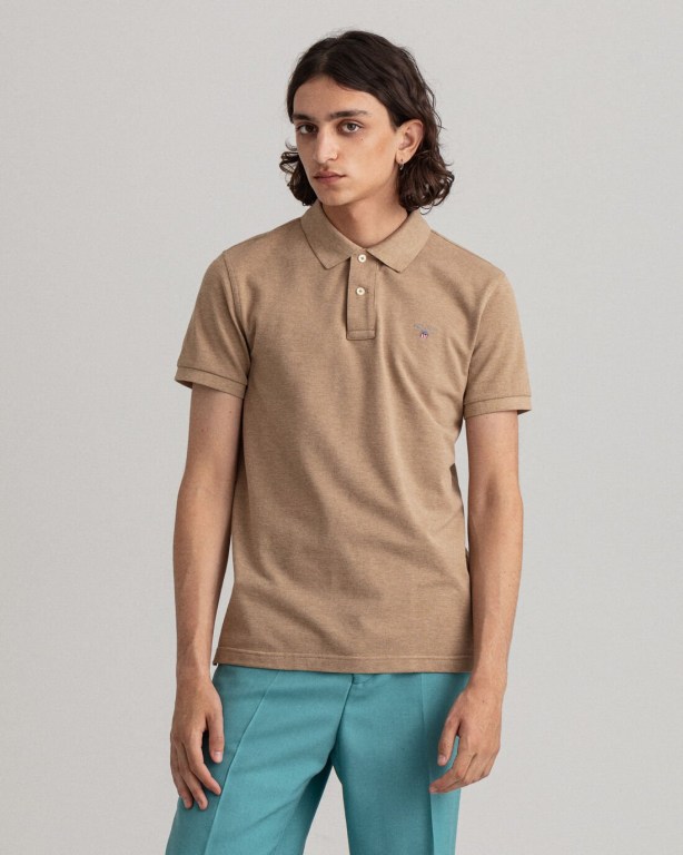 Gant Original Slim Fit Piqué Men's Polo Shirts Khaki | MzI8AqYPoxJ