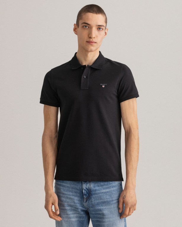 Gant Original Slim Fit Piqué Men's Polo Shirts Black | vsvdwCG4jic