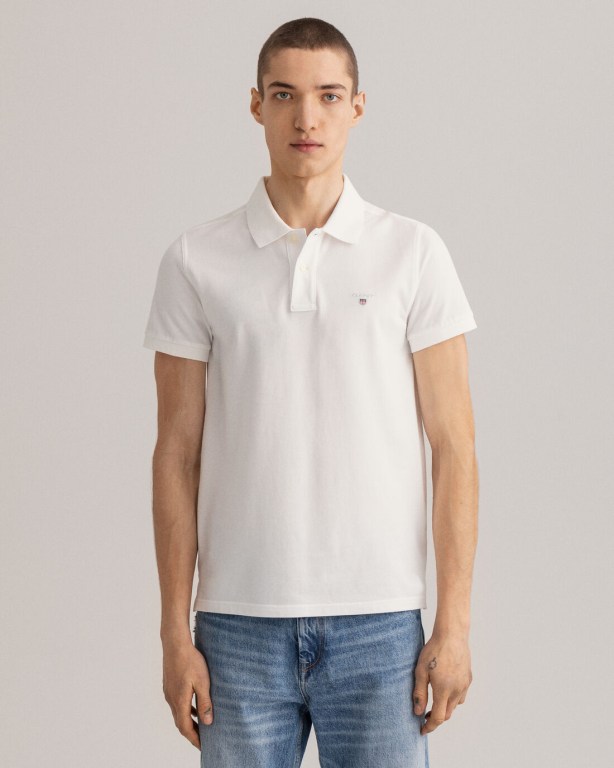 Gant Original Slim Fit Piqué Men's Polo Shirts White | zKy9FhP4ovG