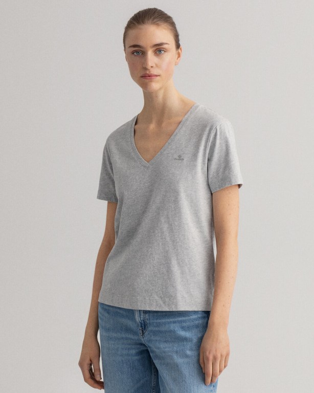 Gant Original V-Neck Women's T-shirts Light Grey | PtbWHP4aOAQ