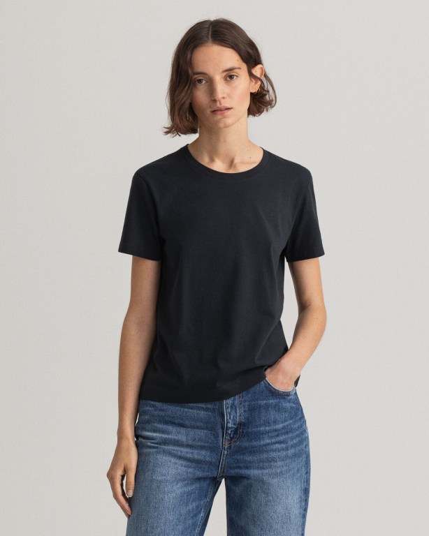 Gant Original Women's T-shirts Black | c9NonlXrRU8