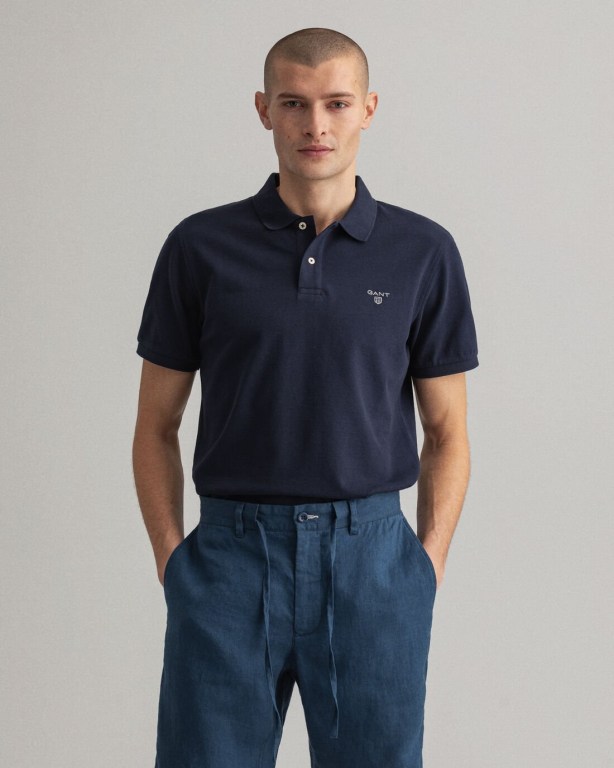 Gant Piqué Men's Polo Shirts Blue | sNiT2CqT2ov