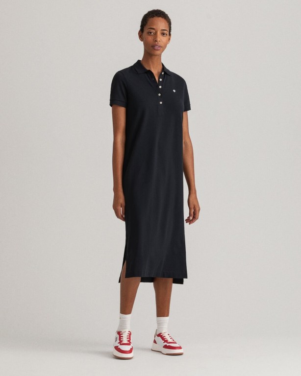 Gant Piqué Polo Women's Dresses Black | 1SLNxOfbZTW