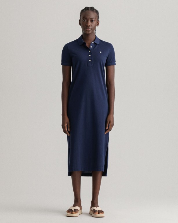 Gant Piqué Polo Women's Dresses Blue | jY5YvXP1zop