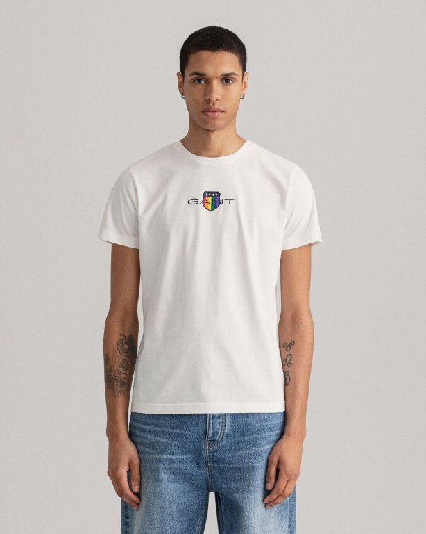 Gant Pride Men's T-shirts White | 8Gmxzrmbn36