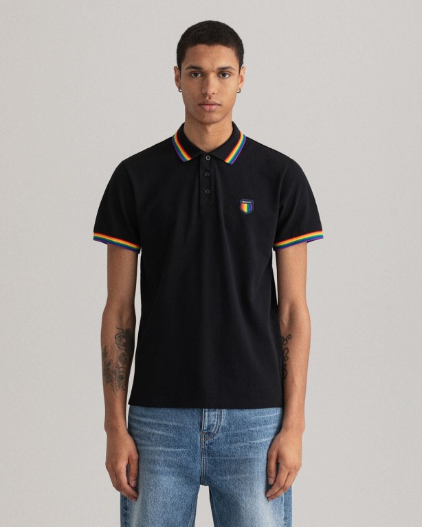 Gant Pride Piqué Men's Polo Shirts Black | zAqVcYJfxfB