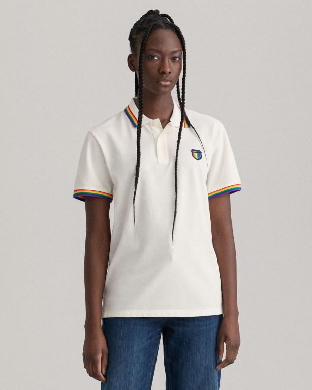 Gant Pride Piqué Men's Polo Shirts White | 883L7qZoRrQ