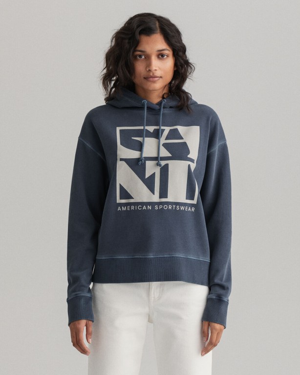 Gant Quadrat Logo Women's Hoodies Blue | O0PYBpPdIir