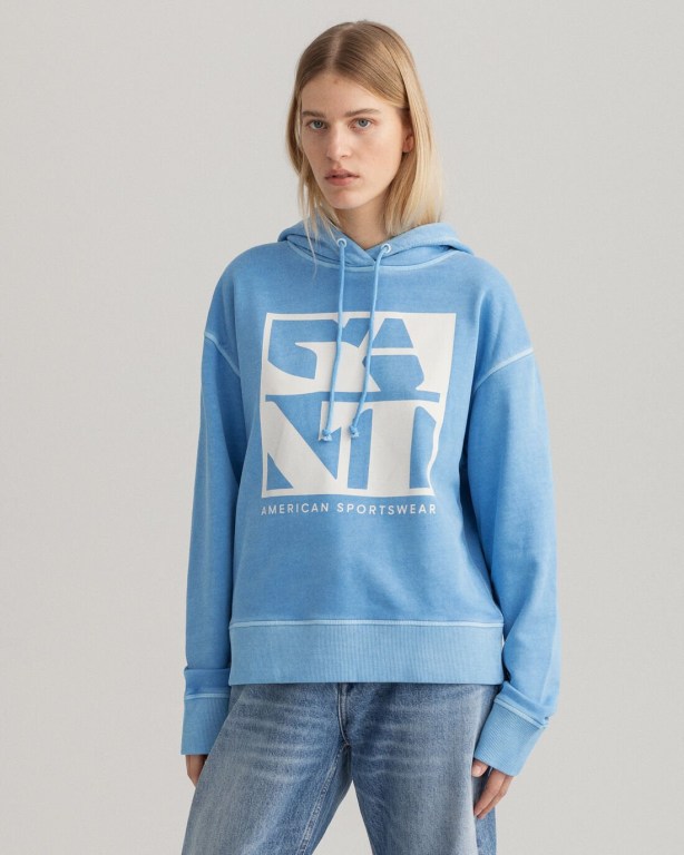 Gant Quadrat Logo Women's Hoodies Silver Blue | TDKMumeI2rj