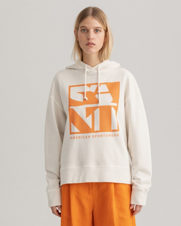 Gant Quadrat Logo Women's Hoodies White | L1Jy9Ta3lq7