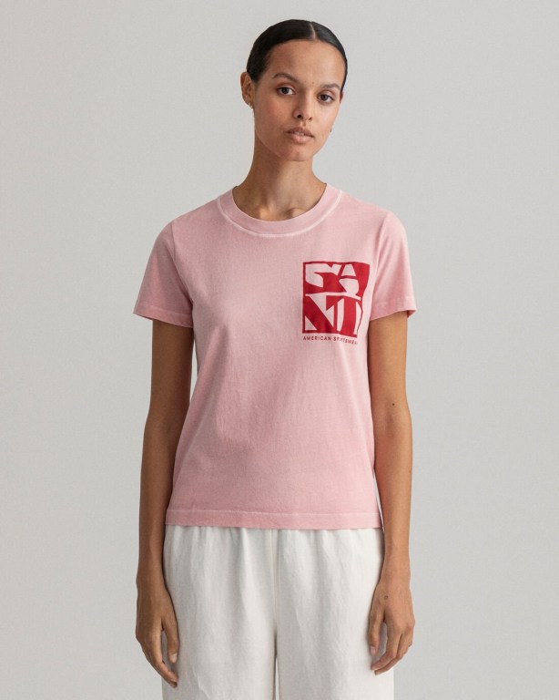 Gant Quadrat Logo Women's T-shirts Pink | 4UjG60UVtNj