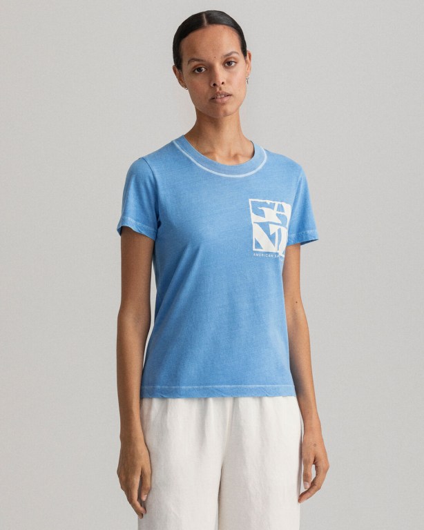 Gant Quadrat Logo Women's T-shirts Silver Blue | wxSDz2N7vk2