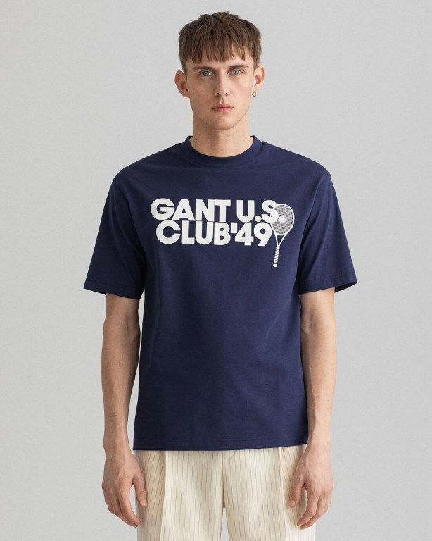 Gant Racquet Club Men's T-shirts Blue | xG7hIwFuDjd