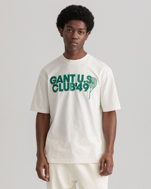 Gant Racquet Club Men's T-shirts Cream | I1XOr7lizv7