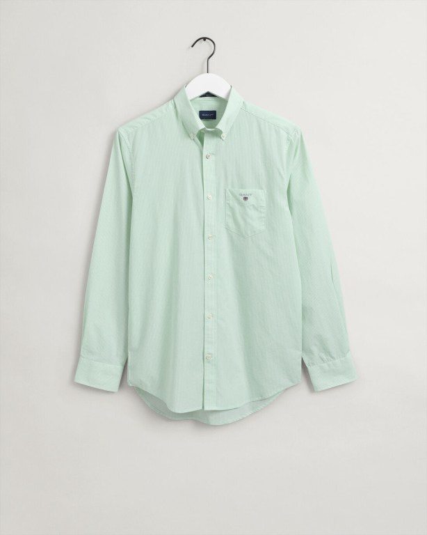 Gant Regular Fit Banker Broadcloth Men's Shirts Green | 1DUP3TB1d4N