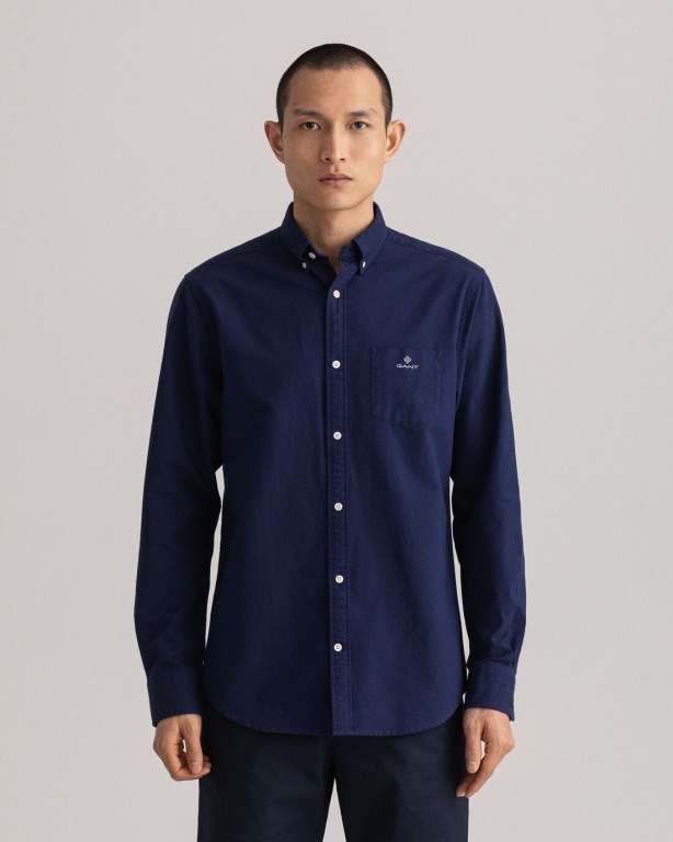 Gant Regular Fit Beefy Oxford Men's Shirts Blue | dz4H4MZU2f9