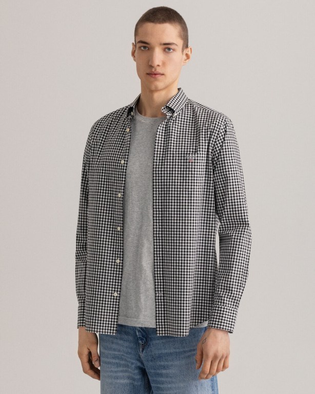 Gant Regular Fit Broadcloth Gingham Men's Shirts Black | JZHrlFnUKXH