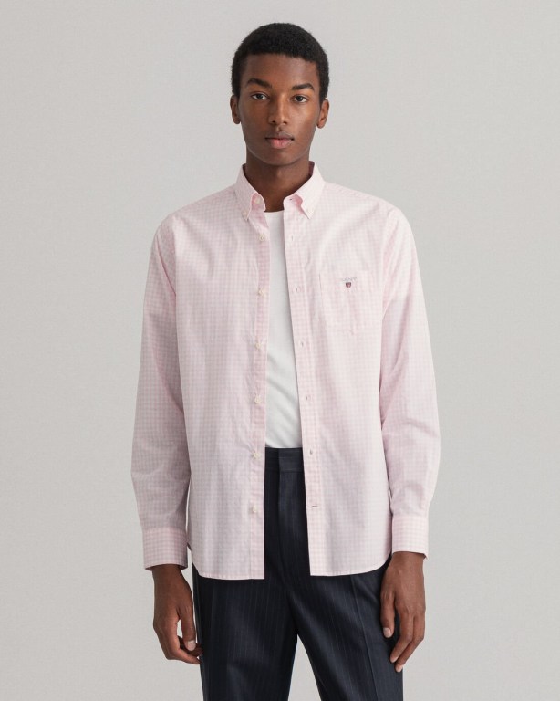 Gant Regular Fit Broadcloth Gingham Men's Shirts Pink | gIq6BkSLrkC