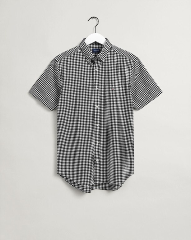 Gant Regular Fit Broadcloth Gingham Short Sleeve Men's Shirts Black | LtgCghOM8yj