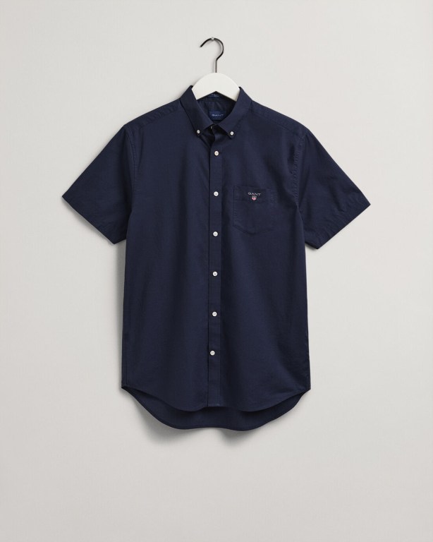 Gant Regular Fit Broadcloth Short Sleeve Men's Shirts Dark Blue | T0D1Wvmsl3p