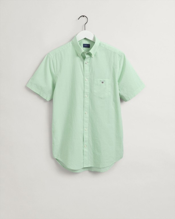 Gant Regular Fit Broadcloth Short Sleeve Men's Shirts Green | TnFuFQL17r4