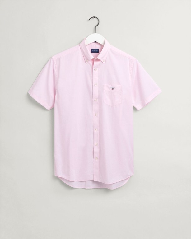 Gant Regular Fit Broadcloth Short Sleeve Men's Shirts Pink | d5HjN9t3Z6X