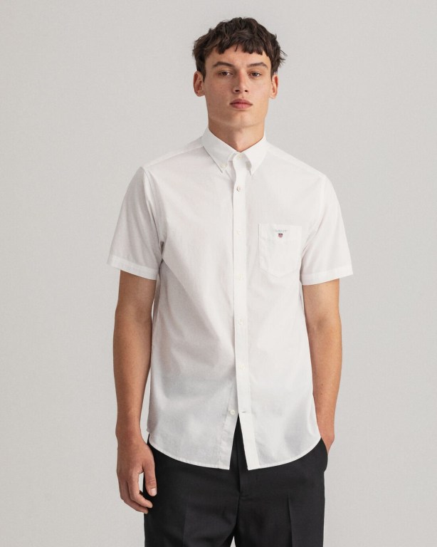 Gant Regular Fit Broadcloth Short Sleeve Men's Shirts White | reg06fmYH7R