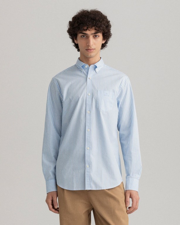 Gant Regular Fit Broadcloth Stripe Men's Shirts Blue | EUhA8QqcnSI