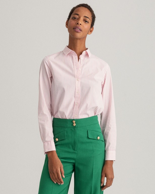 Gant Regular Fit Broadcloth Striped Women's Shirts Pink | OtS1TLulCRz