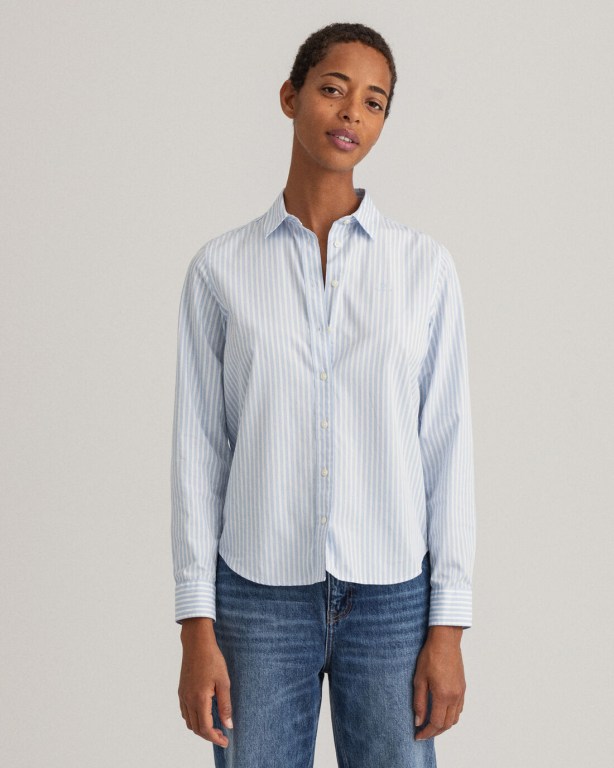 Gant Regular Fit Broadcloth Striped Women's Shirts Blue | z8nZ3IcAfRO