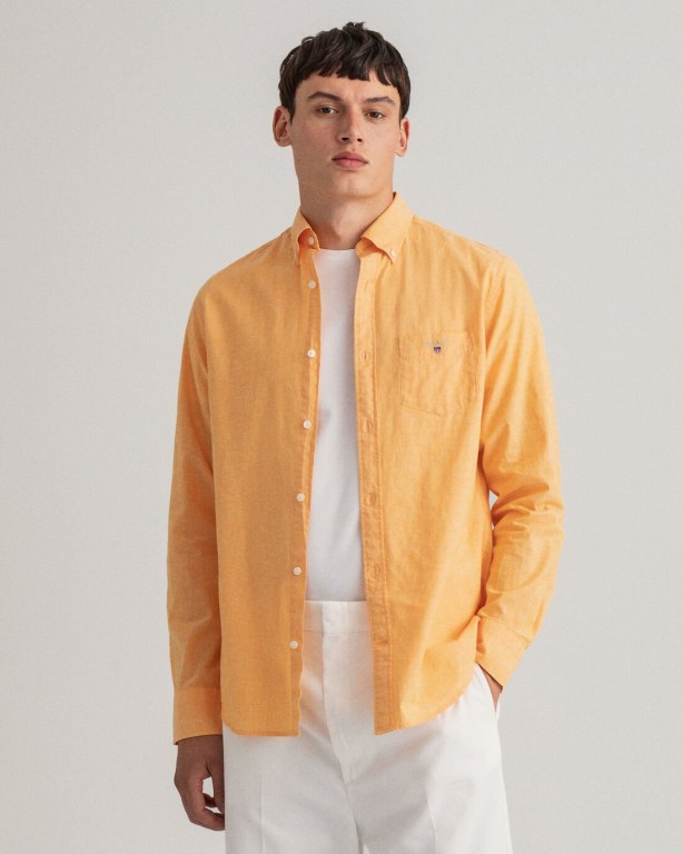 Gant Regular Fit Cotton Linen Men's Shirts Orange | lwIRI0xXT6Z