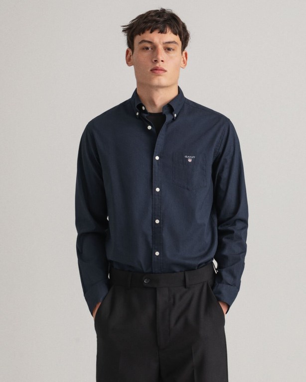 Gant Regular Fit Cotton Linen Men's Shirts Navy | rjbVYtow9Qm