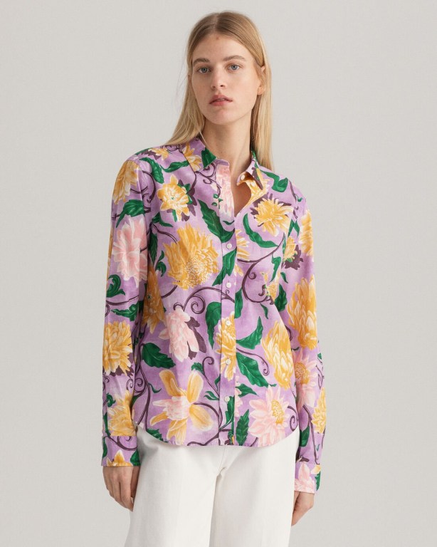 Gant Regular Fit Dahlia Print Women's Shirts Purple | hJI3TZWVFXF