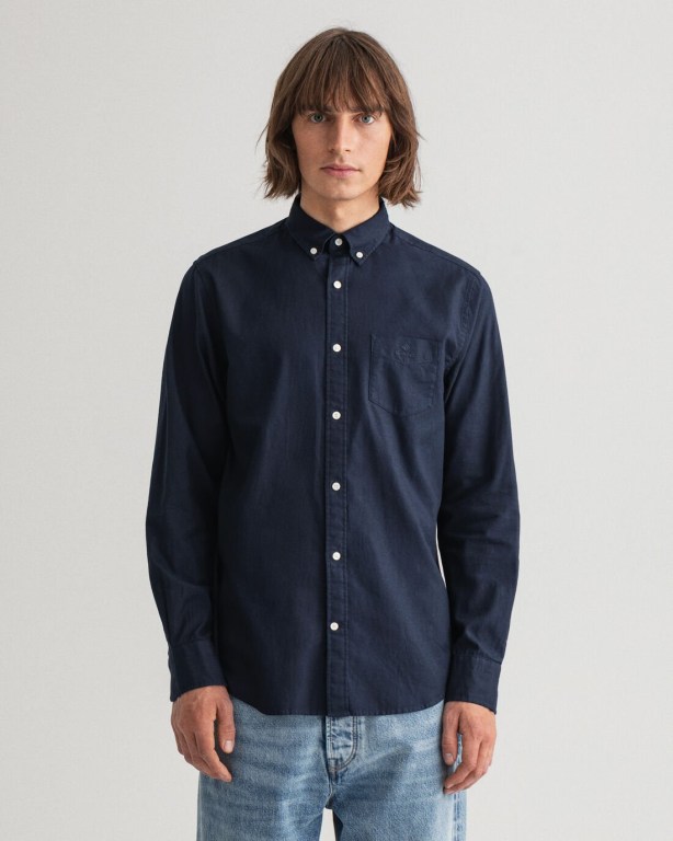 Gant Regular Fit Gart-Dyed Basketweave Men's Shirts Blue | 9OQkAerwUvs