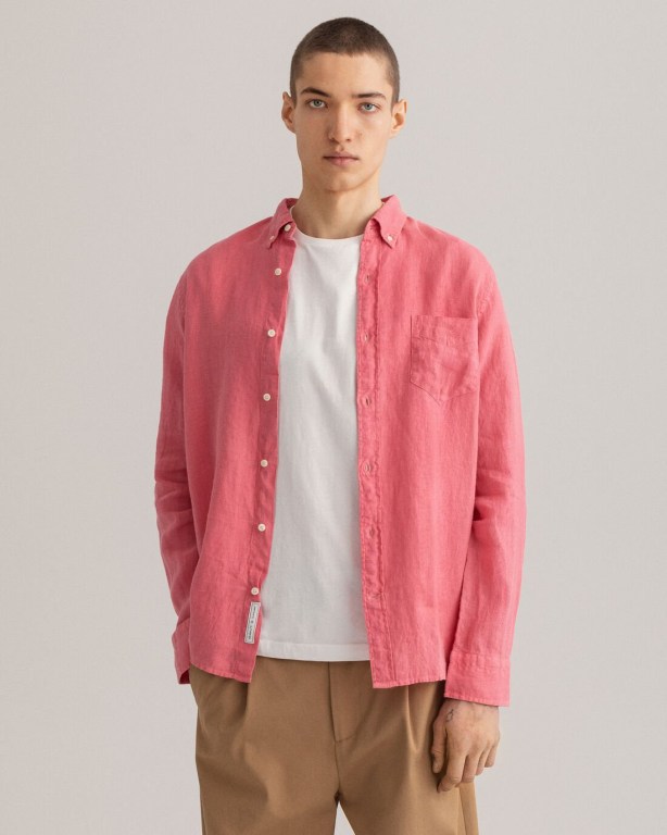 Gant Regular Fit Gart-Dyed Linen Men's Shirts Rose | DlQgHjoN3Kp