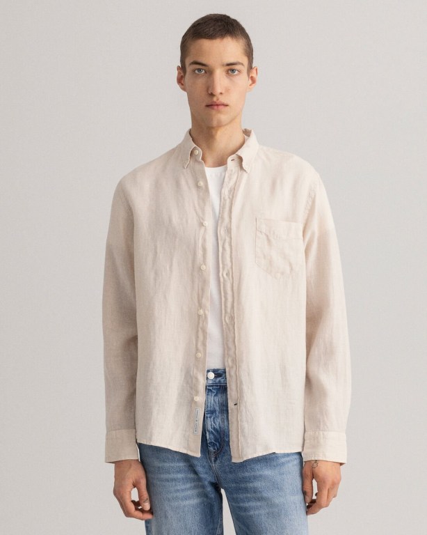 Gant Regular Fit Gart-Dyed Linen Men's Shirts White | FKb9LDBMbw7