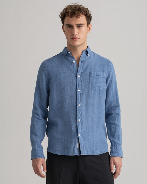 Gant Regular Fit Gart-Dyed Linen Men's Shirts Blue | TO4qTBRMOjV