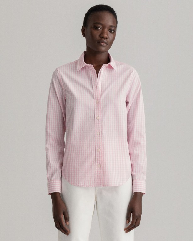 Gant Regular Fit Gingham Broadcloth Women's Shirts Pink | iNPChwLjisJ