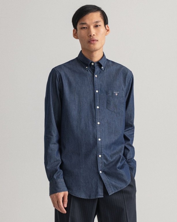 Gant Regular Fit Indigo Men's Shirts Dark Indigo | ipjGkXuQu5y