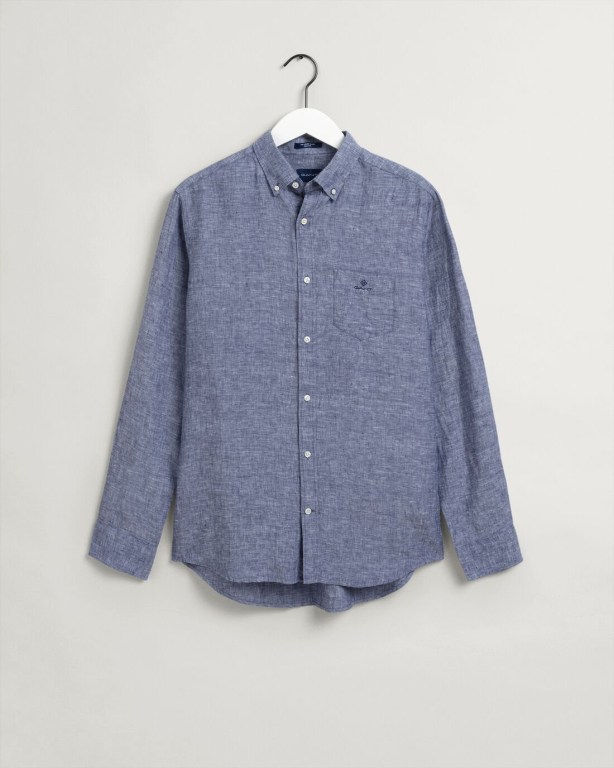 Gant Regular Fit Linen Men's Shirts Blue | CilUVOG1mda