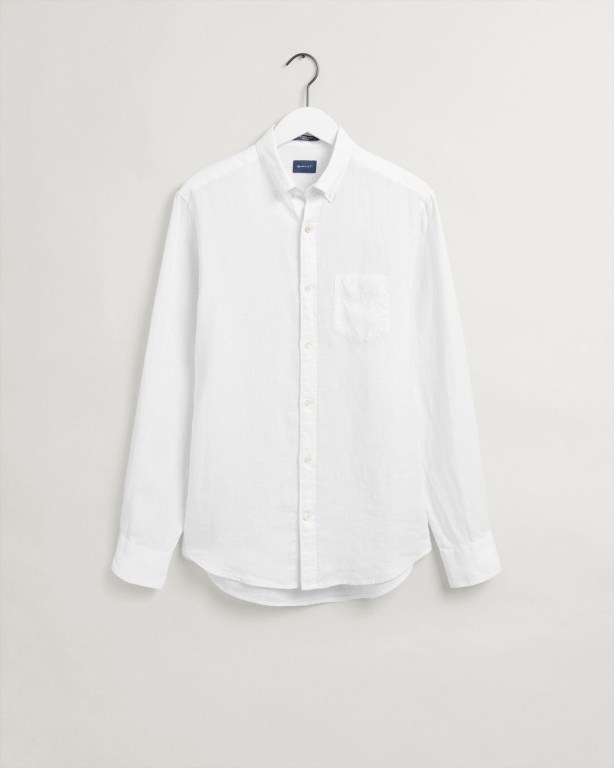 Gant Regular Fit Linen Men's Shirts White | 5ysdc6MiEaq