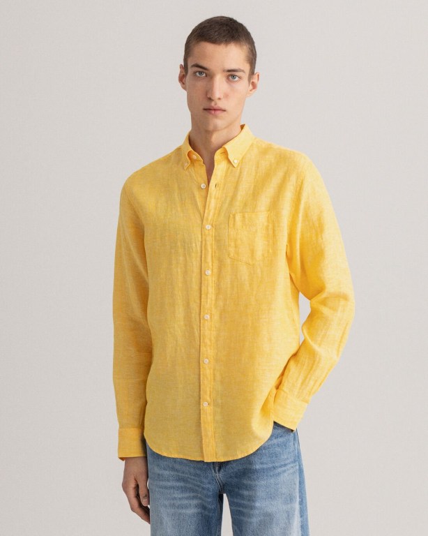 Gant Regular Fit Linen Men's Shirts Yellow | TtU0fNif7Ee