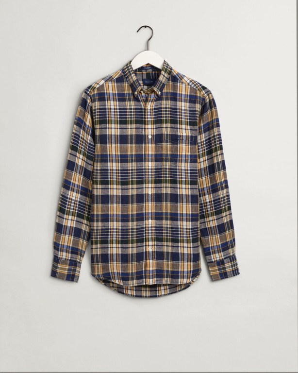 Gant Regular Fit Madras Linen Men's Shirts Blue | jm8sYhkFyzw