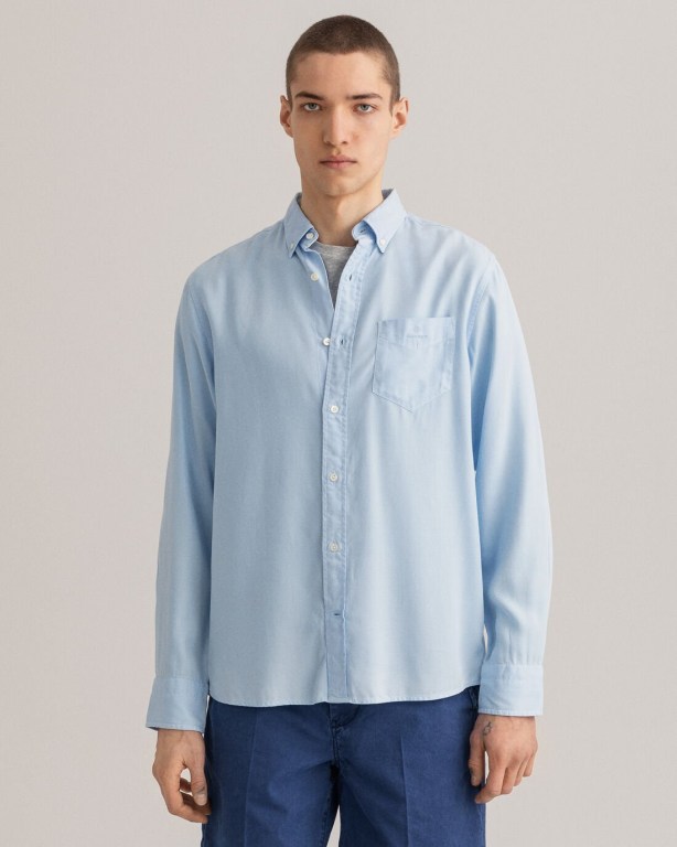 Gant Regular Fit Pure Prep Gart-Dyed Lyocell Men's Shirts Blue | GCW6sXywRIE