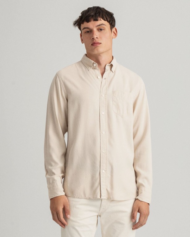 Gant Regular Fit Pure Prep Gart-Dyed Lyocell Men's Shirts White | L6ioqxLRScb