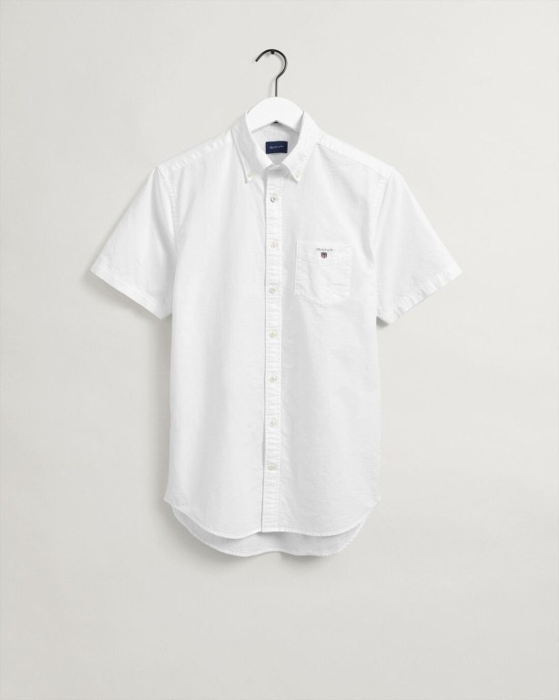 Gant Regular Fit Short Sleeve Oxford Men's Shirts White | LlE7b1OBJVQ