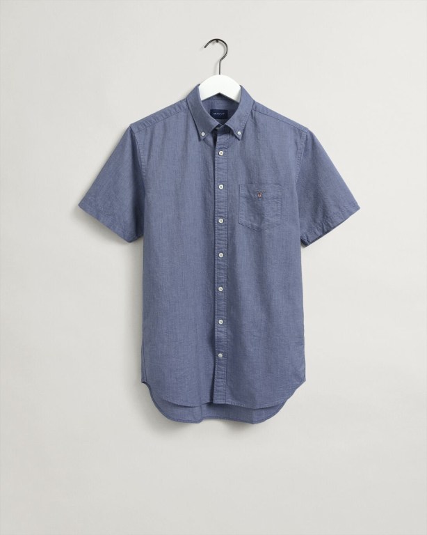 Gant Regular Fit Short Sleeve Oxford Men's Shirts Blue | cT48iRCCP7Z